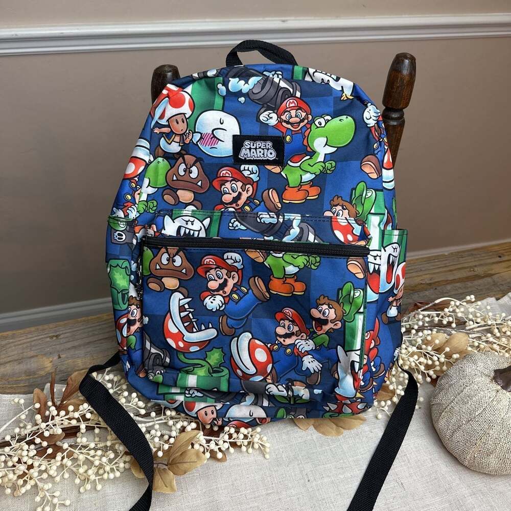 Nintendo Super Mario All Over Print 16" Backpack School Book Bag